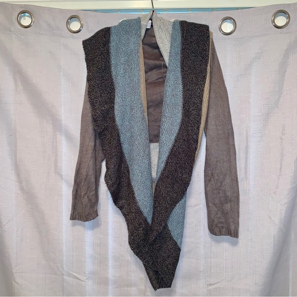 Knit Grey Blue & Beige Open Cardigan Sweater size XL - Picture 1 of 6